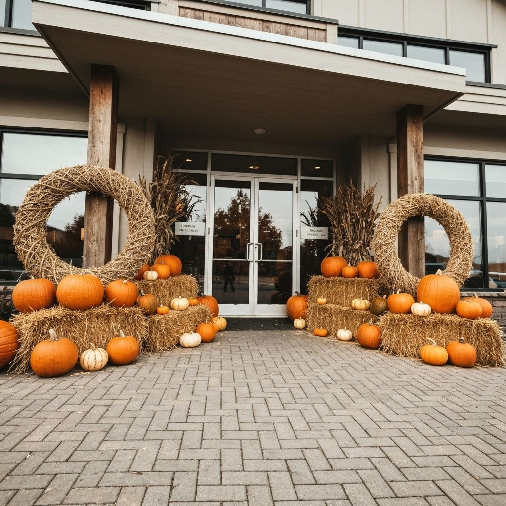 Commercial entrance with pumpkins