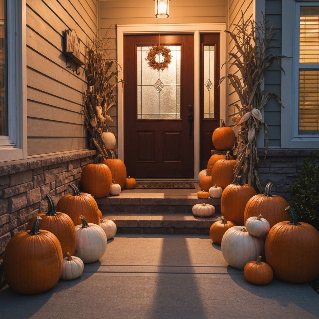 Beautiful front porch with pumpkins